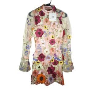 Pink Diamond Women's Sz 2 Pink Floral Embroidered Open-Back Mini Dress NWT